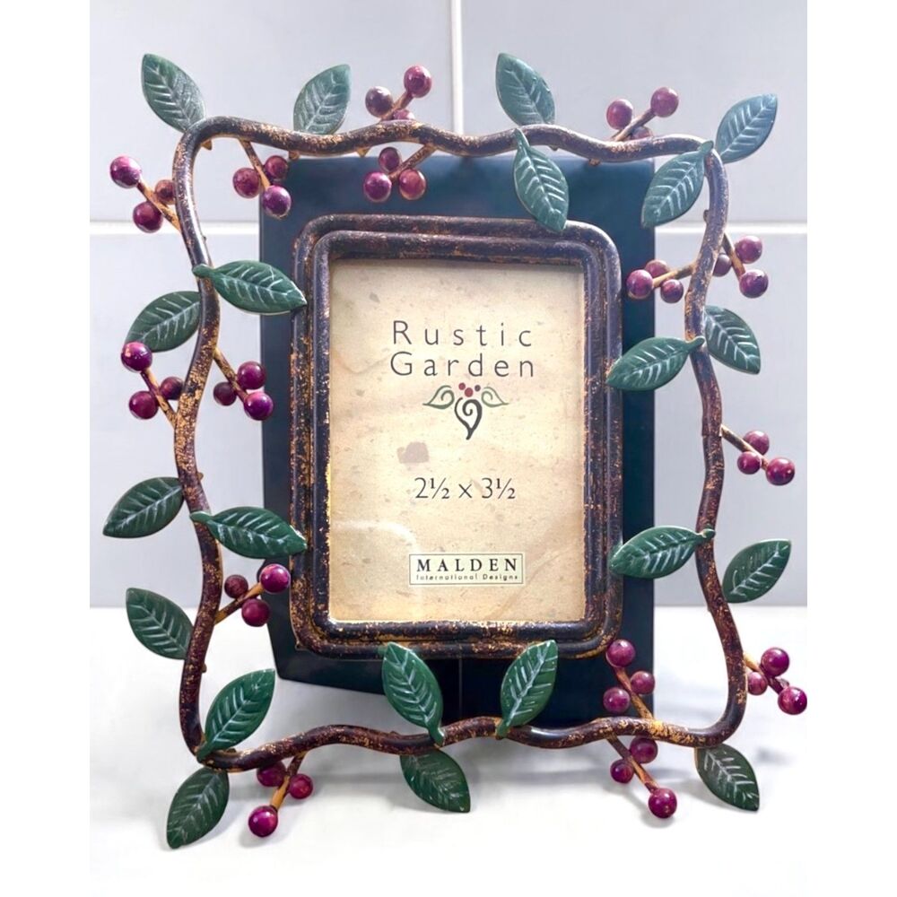Malden Rustic Garden Vintage Ornate Berries Leaf Metal Picture Frame 2.5" x 3.5"